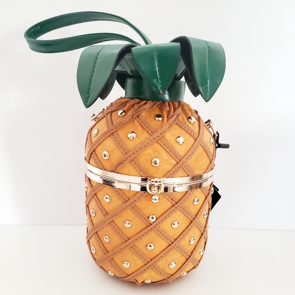 Diophy Handbags - Diophy Leather Pineapple Shape Yellow Satchel Crossbody Purse